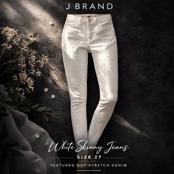 J Brand Denim - J Brand White Skinny Jeans Size 27 Textured Dot Stretch Denim